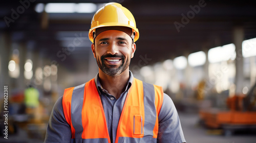 Indian male engineer standing confidently at factory
