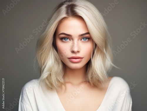 portrait of a beautiful blonde woman with blue eyes
