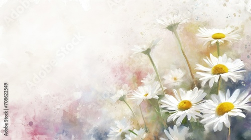 Art floral background with Daisies flowers, copy space.