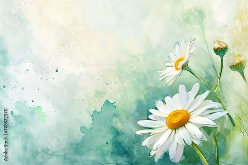 Art floral background with Daisies flowers, copy space.