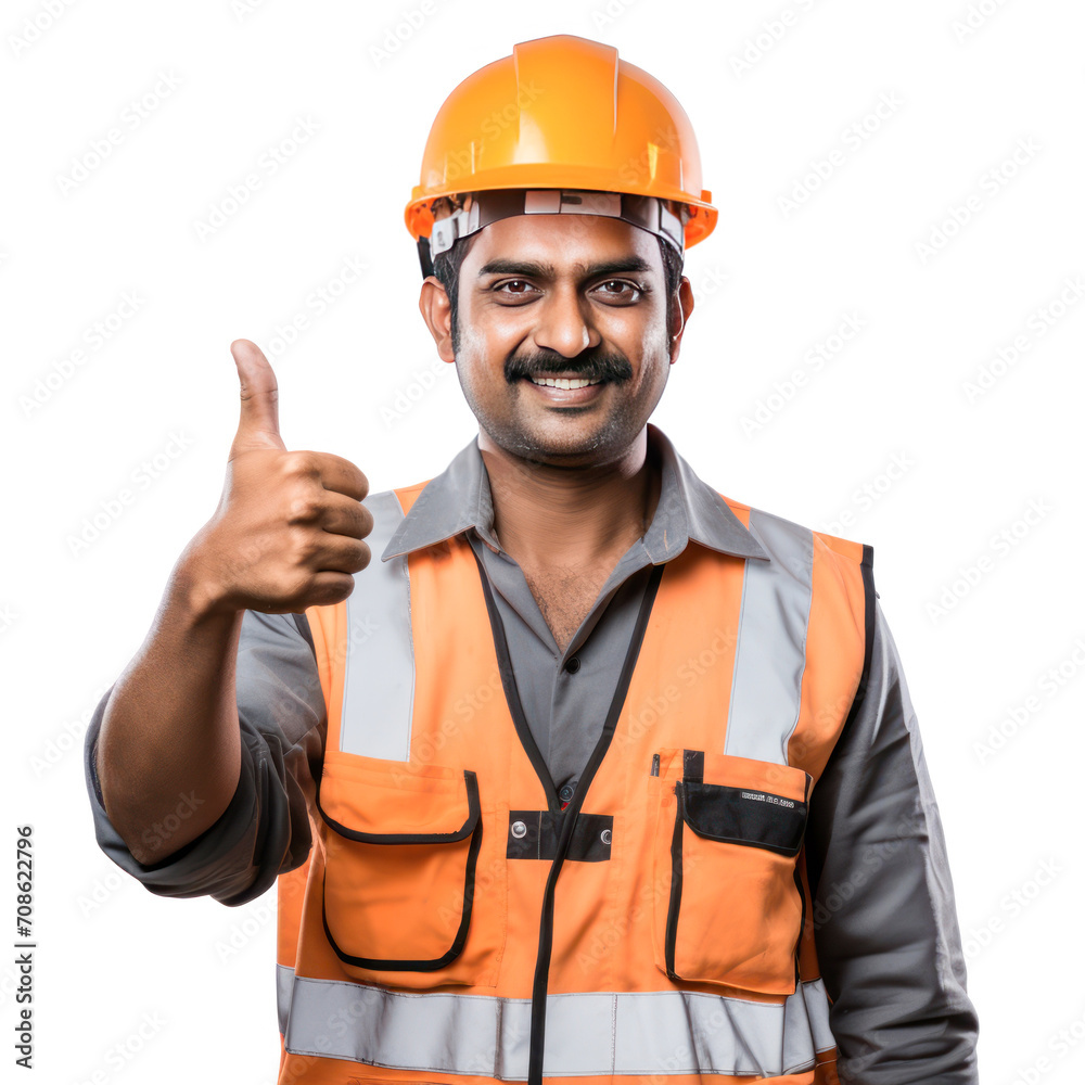 engineer showing thumbs up on white background