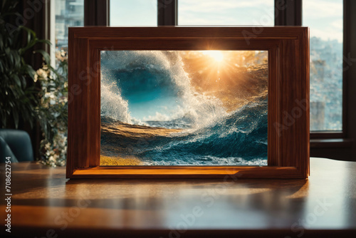 Frame mockup  room poster mockup contemporary  interior background design Modern interior design It appears as though the table's frame is a portal to another reality where everything is conceivable.