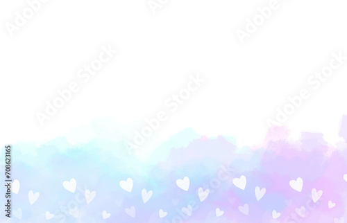 Pastel purple and blue splash watercolor heart valentine day border cute frame banner © Pattaranun