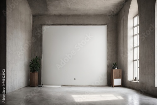 a stylish and chic concrete interior, featuring an empty banner that is just begging to be filled with your ideas Scandinavian style interior background design Modern interior design