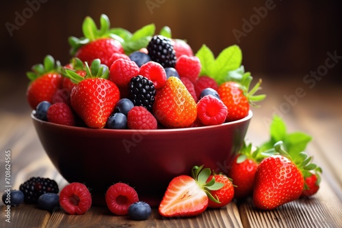 strawberries  raspberries  blackberries and blueberries in a bowl