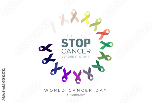 Stop cancer growth concept. World Cancer Day, 4 february Fight, tips, trics and rid cancer, awareness and prevension vector poster.
