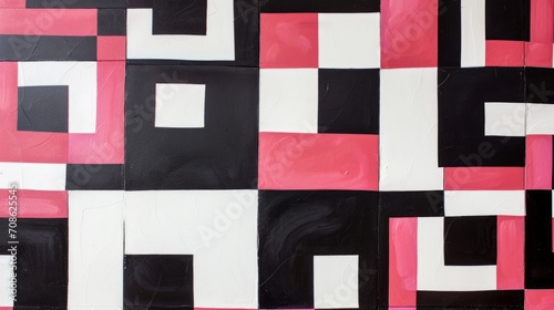 Black, White, and Pink Pattern With Squares