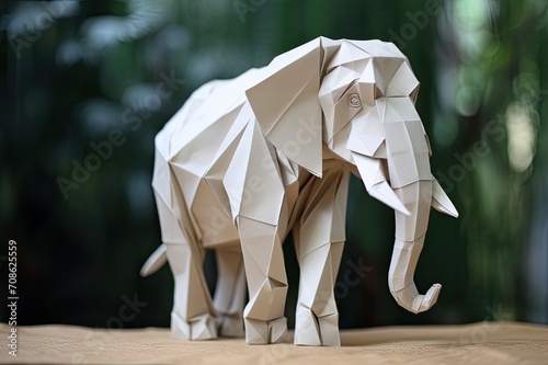 Close-up shots of the completed origami elephant displaying intricate details