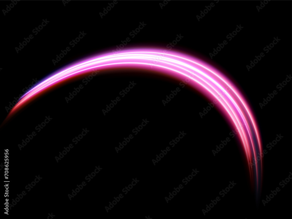 High speed effect motion blur night lights pink and red. Futuristic neon light line trails. bright sparkling background. Purple glowing wave swirl, impulse cable lines. Long time exposure. Vector High speed effect motion blur night lights pink and red. Futuristic neon light line trails. bright sparkling background. Purple glowing wave swirl, impulse cable lines. Long time exposure. Vector