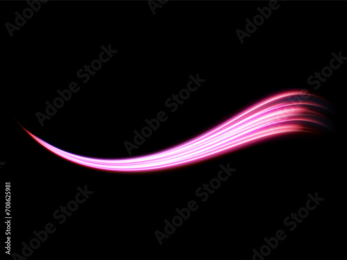 pink glowing shiny lines effect vector background. Luminous white lines of speed. Light glowing effect. Light trail wave, fire path trace line and incandescence curve twirl.