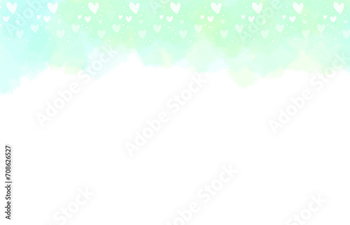 Pastel green splash watercolor heart valentine day border cute frame banner © Pattaranun