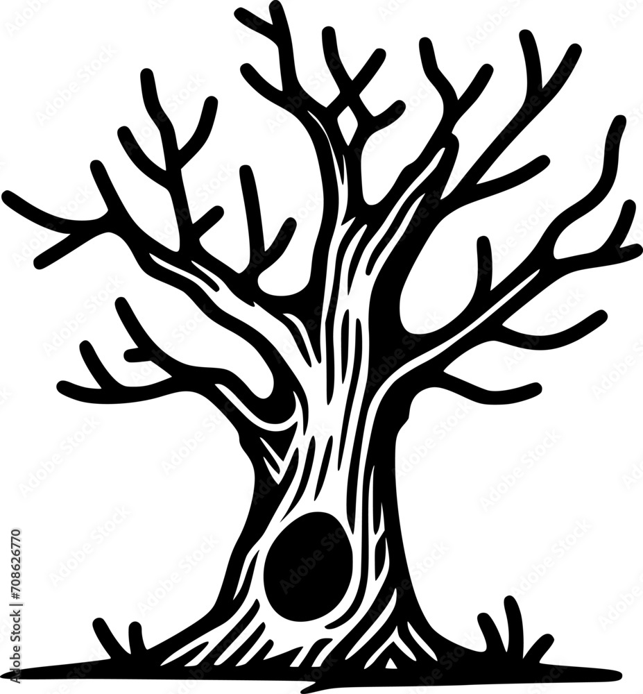 Dry tree with a hollow filled outline icon, line vector sign, linear sign, symbol, vector, art Dry tree with a hollow filled outline icon, line vector sign, linear sign, symbol, vector, art
