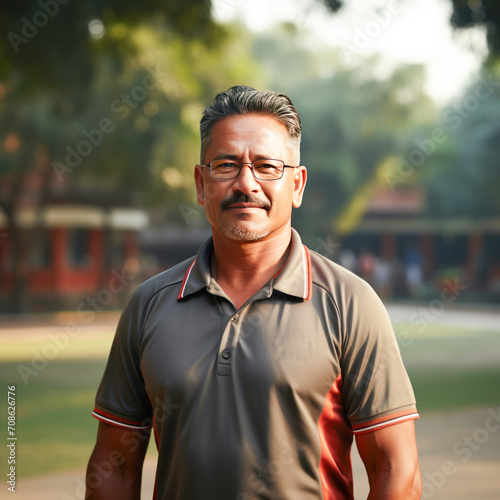 indian male sports teacher standing at ground