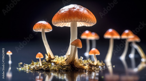 Capturing the essence of autumn, a stunning close-up reveals the beauty of forest mushrooms nestled in grass, bringing the enchantment of fall to life.