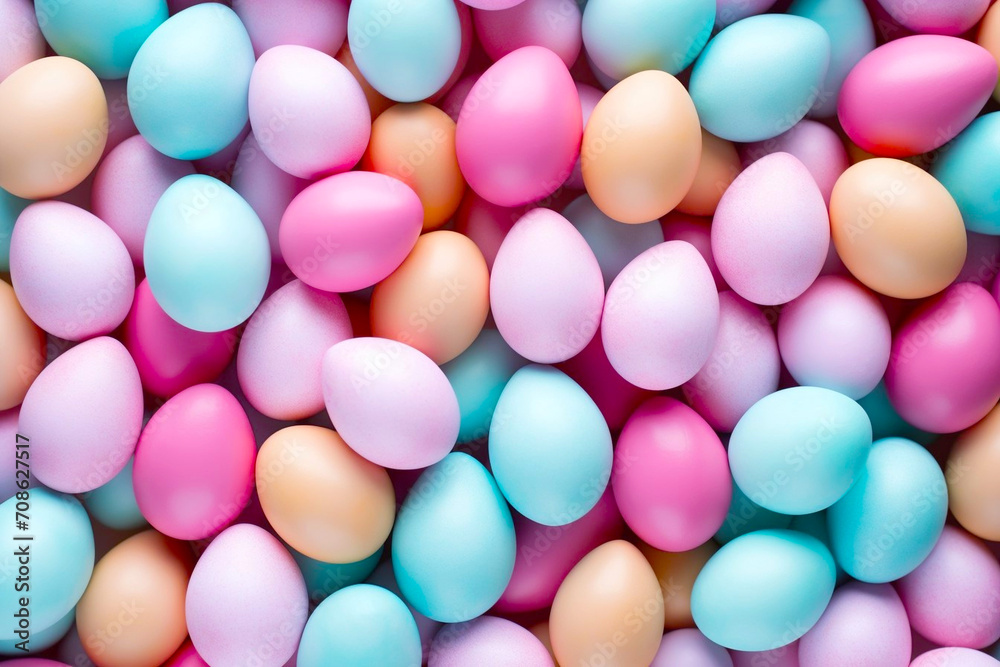 Pile of bright and colorful pastel Easter Eggs top view festival background. Pile of bright and colorful pastel Easter Eggs top view festival background.