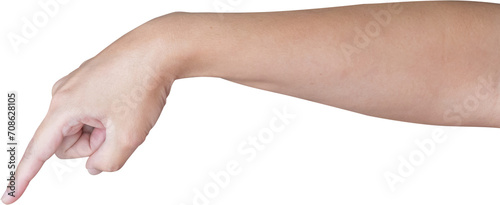 man hand touching or pointing to something isolated on white background