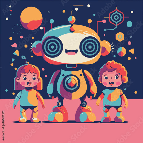 2d vector illustration colorful technology , ai robot making jobs helping people colorful design
