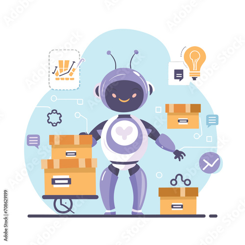 2d vector illustration colorful technology , ai robot making jobs helping people colorful design
