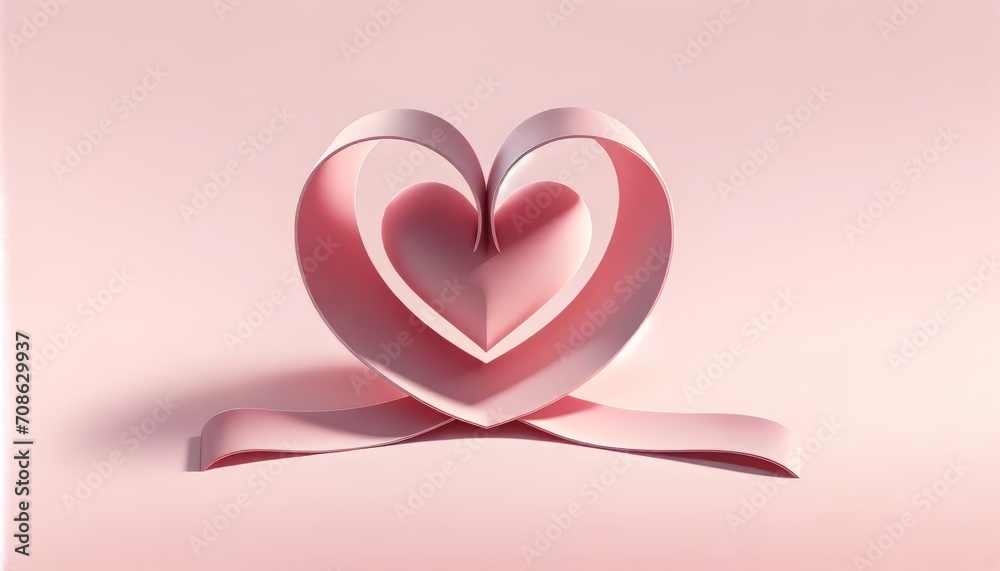 This image features a beautifully crafted pink paper heart, with a soft shadow indicating its three-dimensional form on a light background.