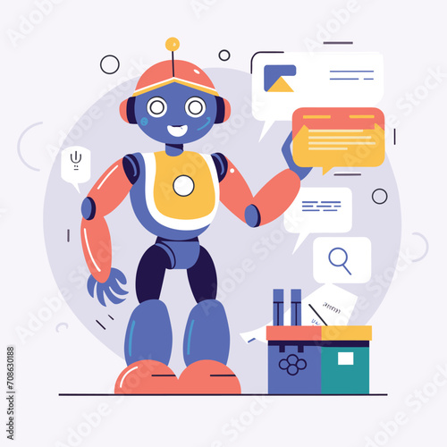 2d vector illustration colorful technology , ai robot making jobs helping people colorful design