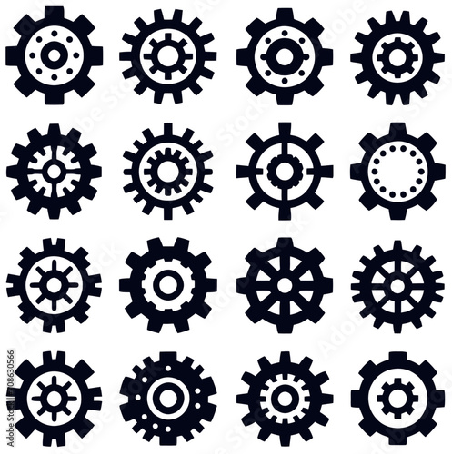 Assortment of Simple Gear Wheel Icons A Variety of Cogwheel Designs in Vector Format