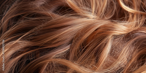 Coloriertes Haar in blonden und r  tlichen Farbton mit Str  hnen und Wellen f  r Per  cken und f  r F  rbemittel Nahaufnahme  ai generativ