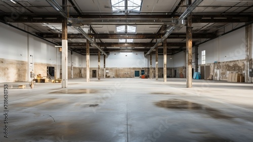 Vast Empty Warehouse Interior - AI Generated