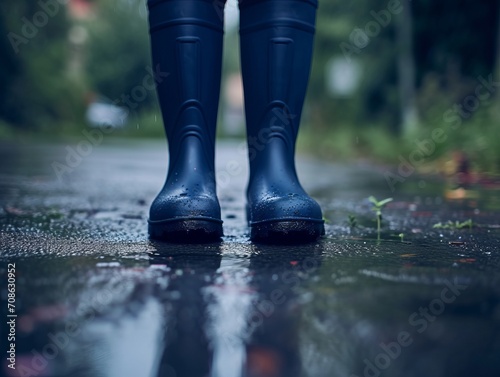 Navy Rain Boots with blurry background AI Generative