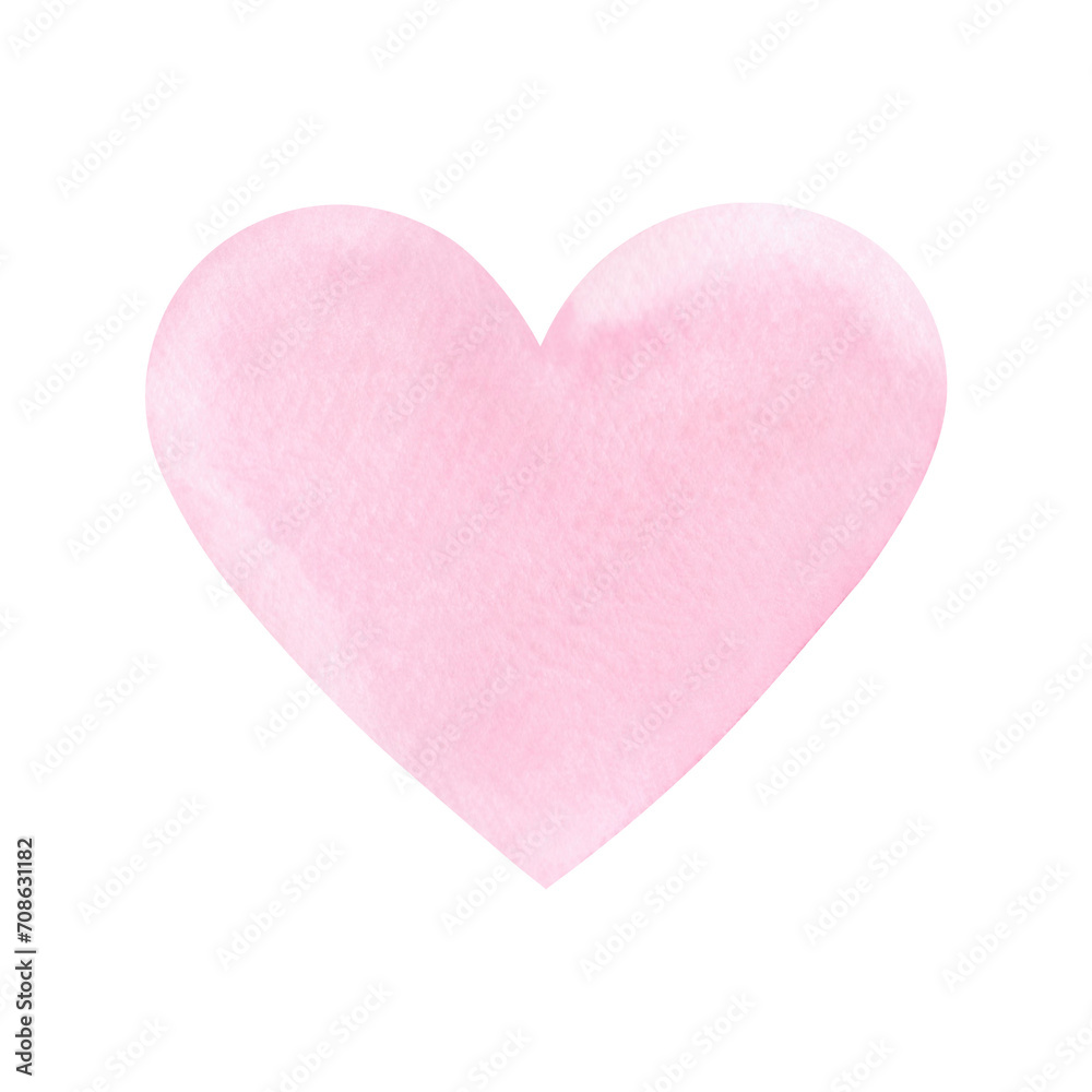 A light pink heart isolated on a white background is hand-drawn. The texture of watercolor on paper. A decorative element for a holiday, wedding, valentines, postcards, greetings.