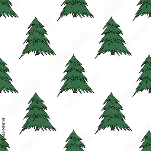 Seamless pattern with geometric minimal scandinavian Christmas tree doodle for decorative print  wrapping paper  greeting cards and fabric
