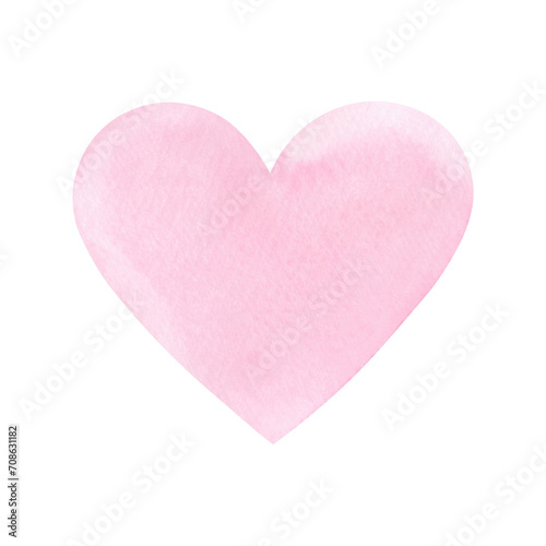 A light pink heart isolated on a white background is hand-drawn. The texture of watercolor on paper. A decorative element for a holiday  wedding  valentines  postcards  greetings.