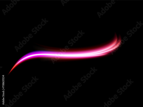 luminous neon glowing wave lines, abstract light effect black background. wavy glowing bright flowing curve lines, magic glow energy stream motion with particle isolated on black background.