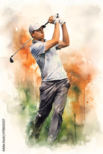male golfer, in watercolor style. generative ai