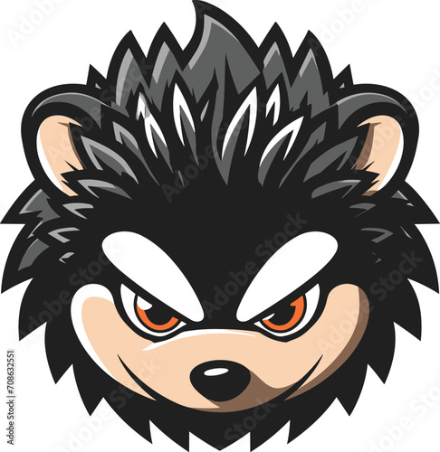 Black angry hedgehog Vector illustration, isolated on a white background.