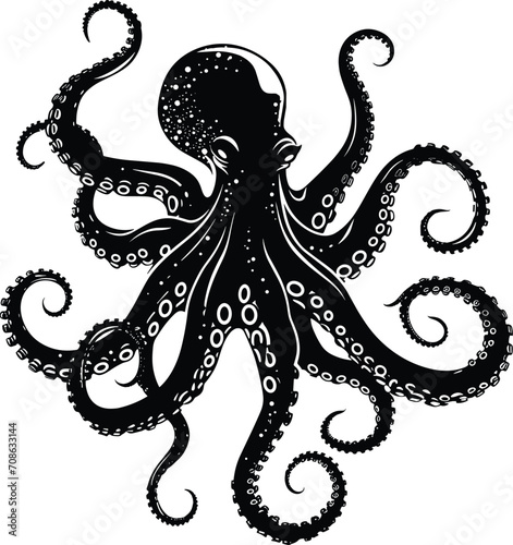 Hand Drawn Ink Octopus Vintage Vector Illustration. Isolated on white background.