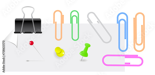set of ralistic binder clips on white background. 3D Render
