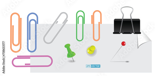set of ralistic binder clips on white background. 3D Render