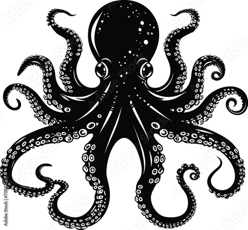 Hand Drawn Ink Octopus Vintage Vector Illustration. Isolated on white background.