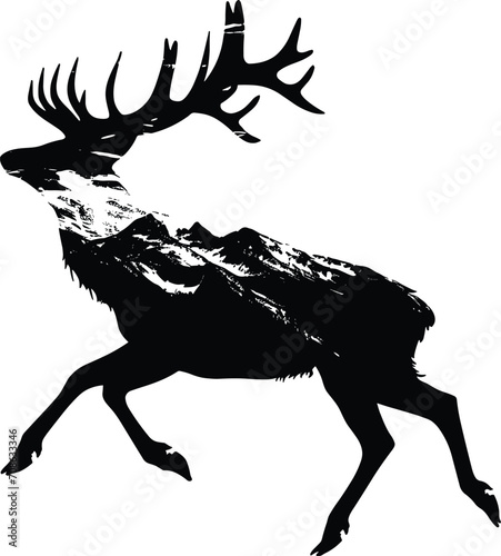 Deer double exposure. Wildlife for your design, outdoors symbol deer double exposure., isolated on a white background