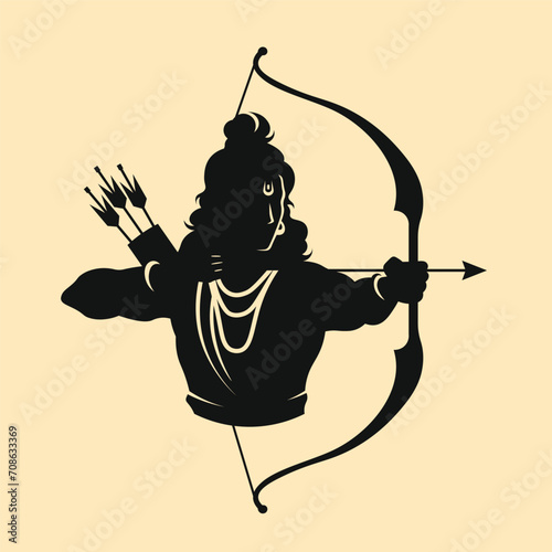 prabhu shree ram chandra ji using bow and arrow hindu god character mascot vector photo