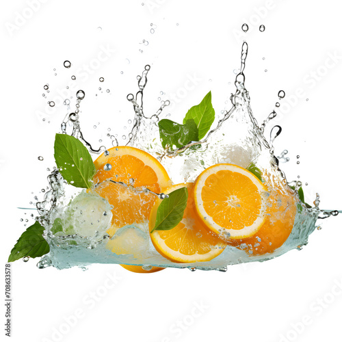 Orange slices splashing in water  fresh and dynamic