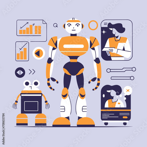 2d vector illustration colorful technology , ai robot making jobs helping people colorful design
