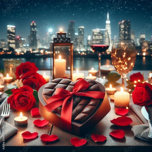 Valentines day romantic dinner love chocoloate box heart  photo