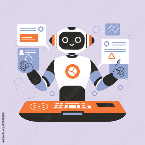 2d vector illustration colorful technology , ai robot making jobs helping people colorful design