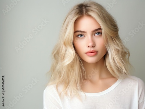 Portrait of a beautiful young woman with blonde hair and blue eyes