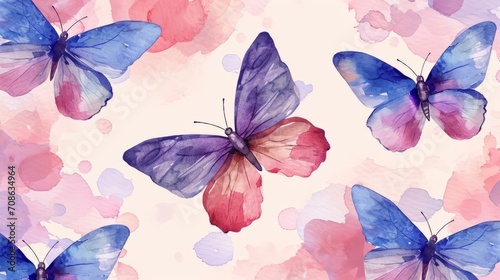 Cute group of butterflies watercolor style. Colorful butterfly. Beautiful banner for decoration design, print, wallpaper, textile, interior design, poster, children books, decorate children rooms