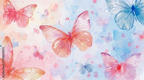 Cute group of butterflies watercolor style. Colorful butterfly. Beautiful banner for decoration design  print  wallpaper  textile  interior design  poster  children books  decorate children rooms