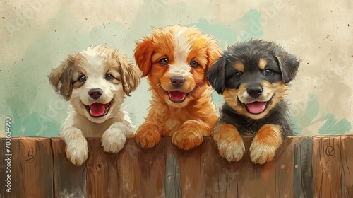 Cute group of dogs watercolor style. Cute colorful puppies. Beautiful banner for decoration design, print, wallpaper, textile, interior design, poster, children books, decorate children rooms