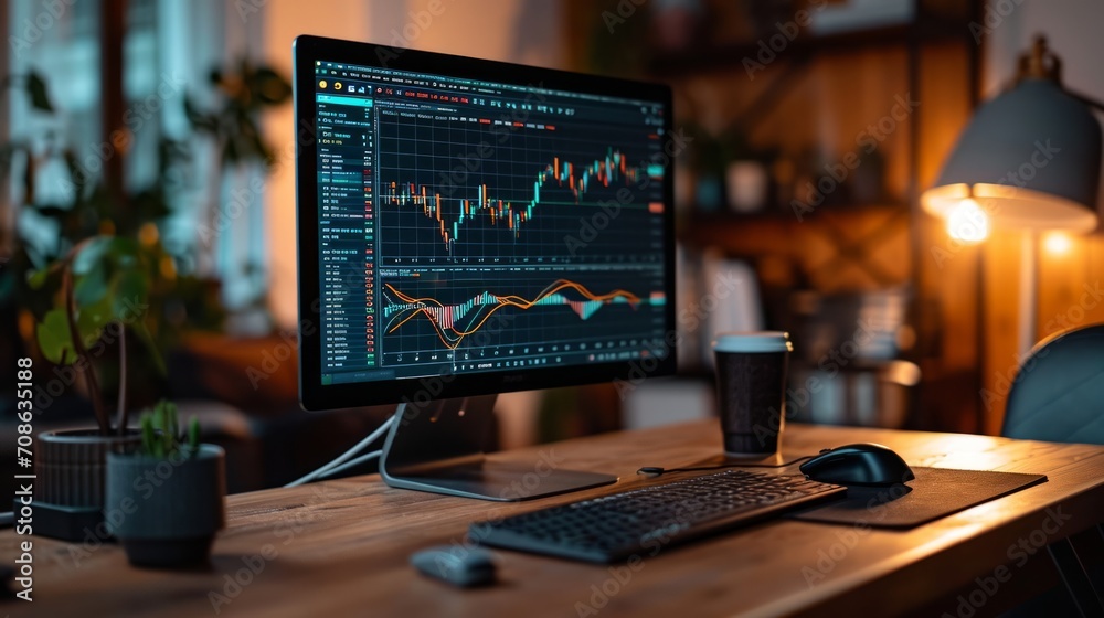 computer screen with trading chart or stock market - obrazy, fototapety, plakaty 