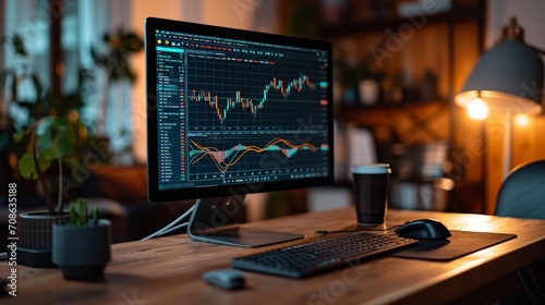 computer screen with trading chart or stock market photo